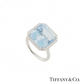 Tiffany & Co. Aquamarine and Diamond Platinum Ring